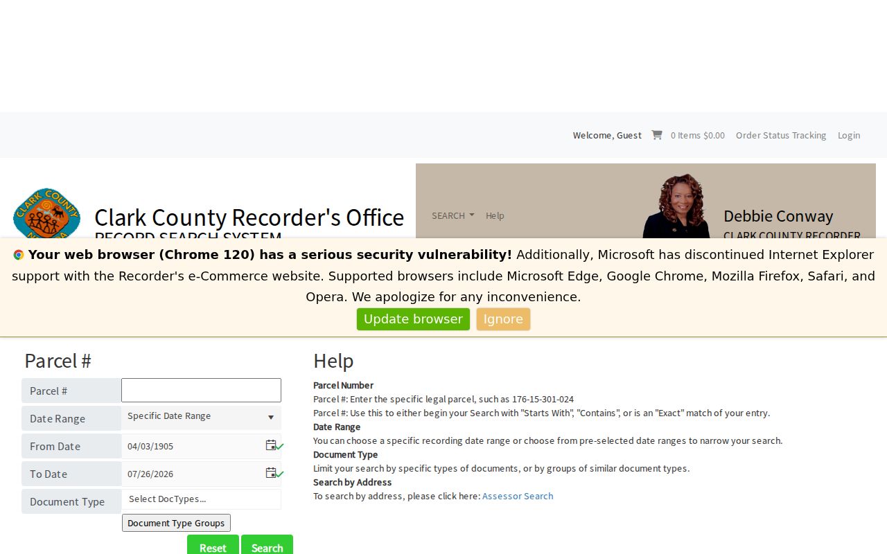 North Las Vegas public records parcel search in Clark County Recorder Acclaim